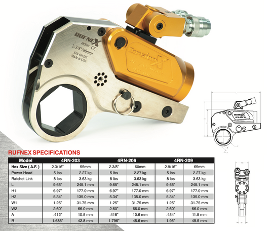 TorsionX RUFNEX Series - Extra Low-Profile Hydraulic Torque Wrench